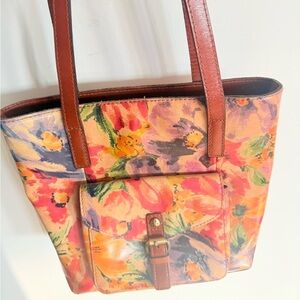 Patricia Nash Colorful Floral Tote with Brown Straps